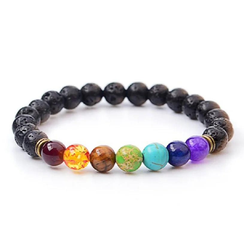 Браслет из натуральной лавы многоцветный 7 чакр браслеты бисера для женщин и