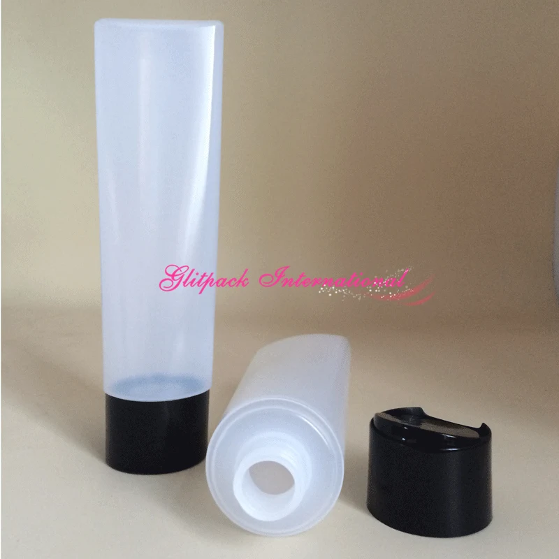 30pcs 300ml Empty Sebastian Bottles for Shampoo black white natural PE Bottles w/ Snap Disc Top Caps plastic squeeze bottle