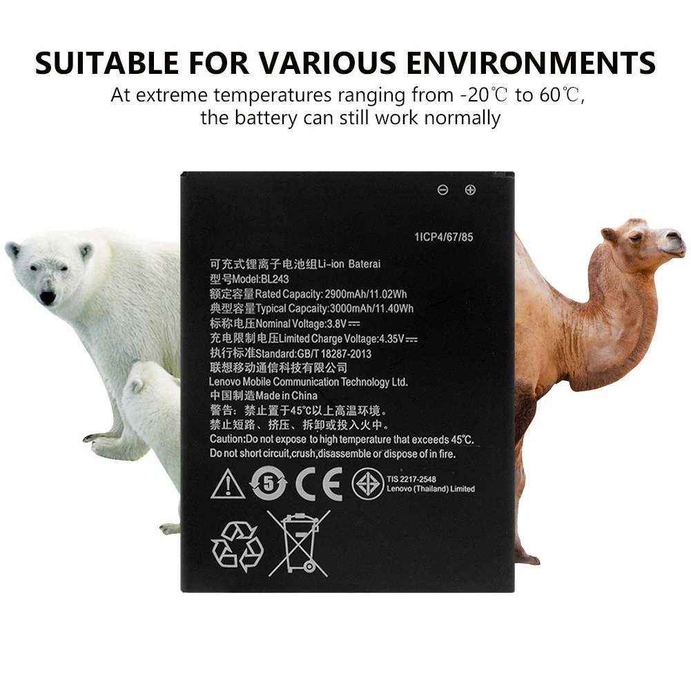 3 8 V 2900mAh аккумулятор BL243 для Lenovo K3 Note K50 T5 T3S A7000 A7600 A5600 мобильный телефон