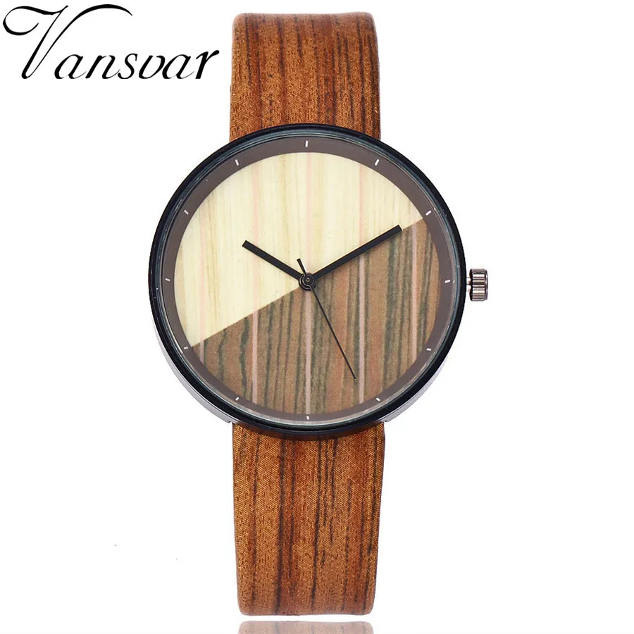Часы Vansvar женские кварцевые под дерево роскошные винтажные простые с имитацией