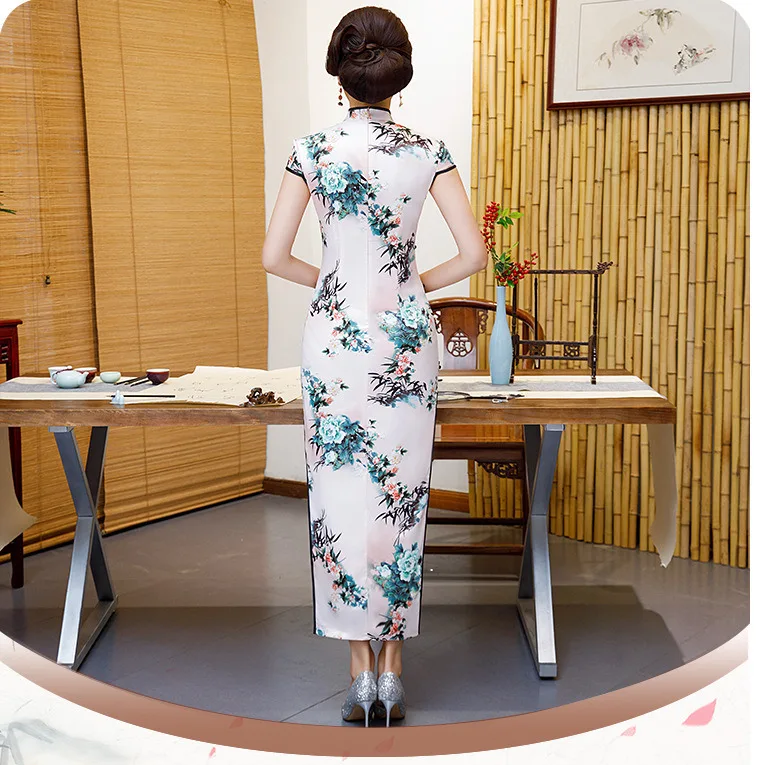 Sheng Coco 4XL длинный Vestido традиционная китайская одежда женский Чонсам платья наклонная Пряжка цветы шелк розовый плюс Размер Qipao