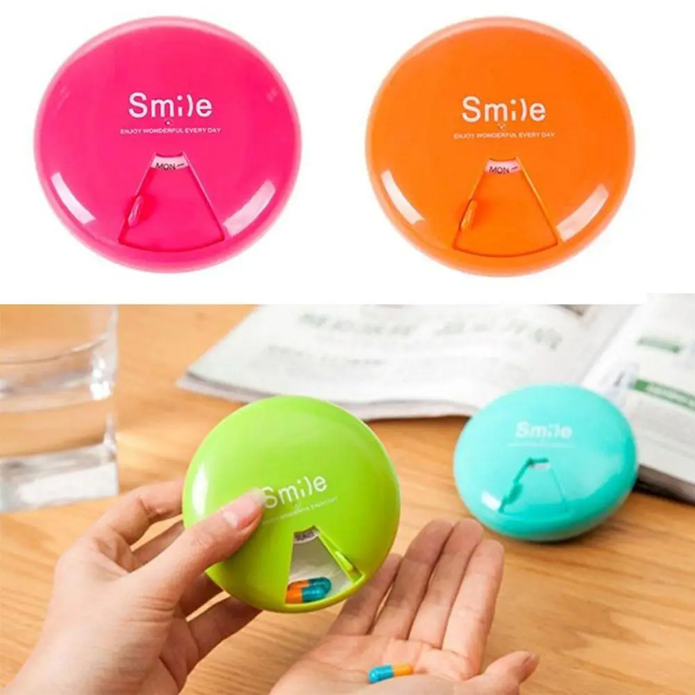 

Smile Letter Print Portable Rotatable Pill Box Travel Medicine Storage Case Splitter Cutter Container