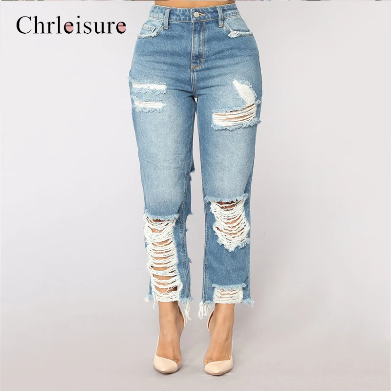Chrleisure модные рваные джинсы для девочек Свободные повседневные женщин Femme