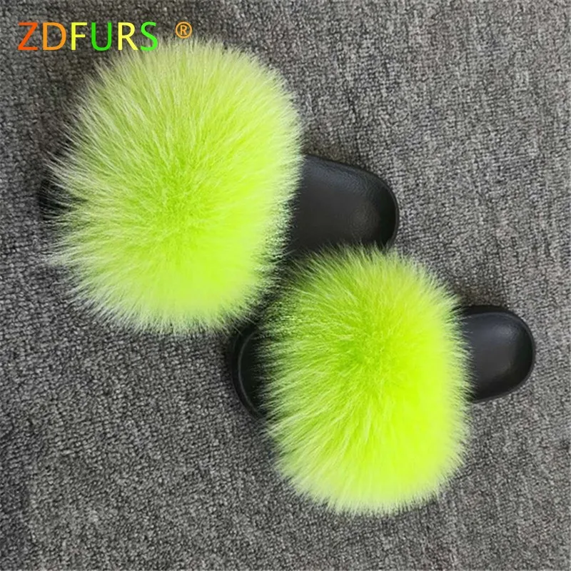 ZDFURS/; модные шлепанцы с лисьим мехом; шлепанцы без задника с натуральным мехом; Летние вьетнамки; повседневные Модные босоножки с лисьим мехом; модная плюшевая обувь;