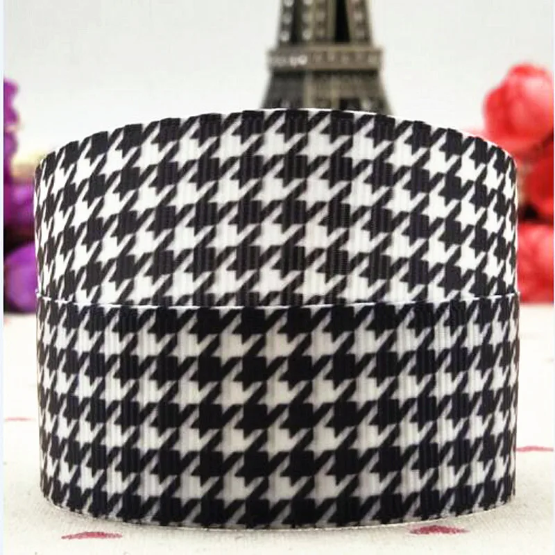 Free delivery of 25mm black and white checked cartoon grosgrain ribbon hand material hair bow New Year decoration 10 yards | Дом и сад