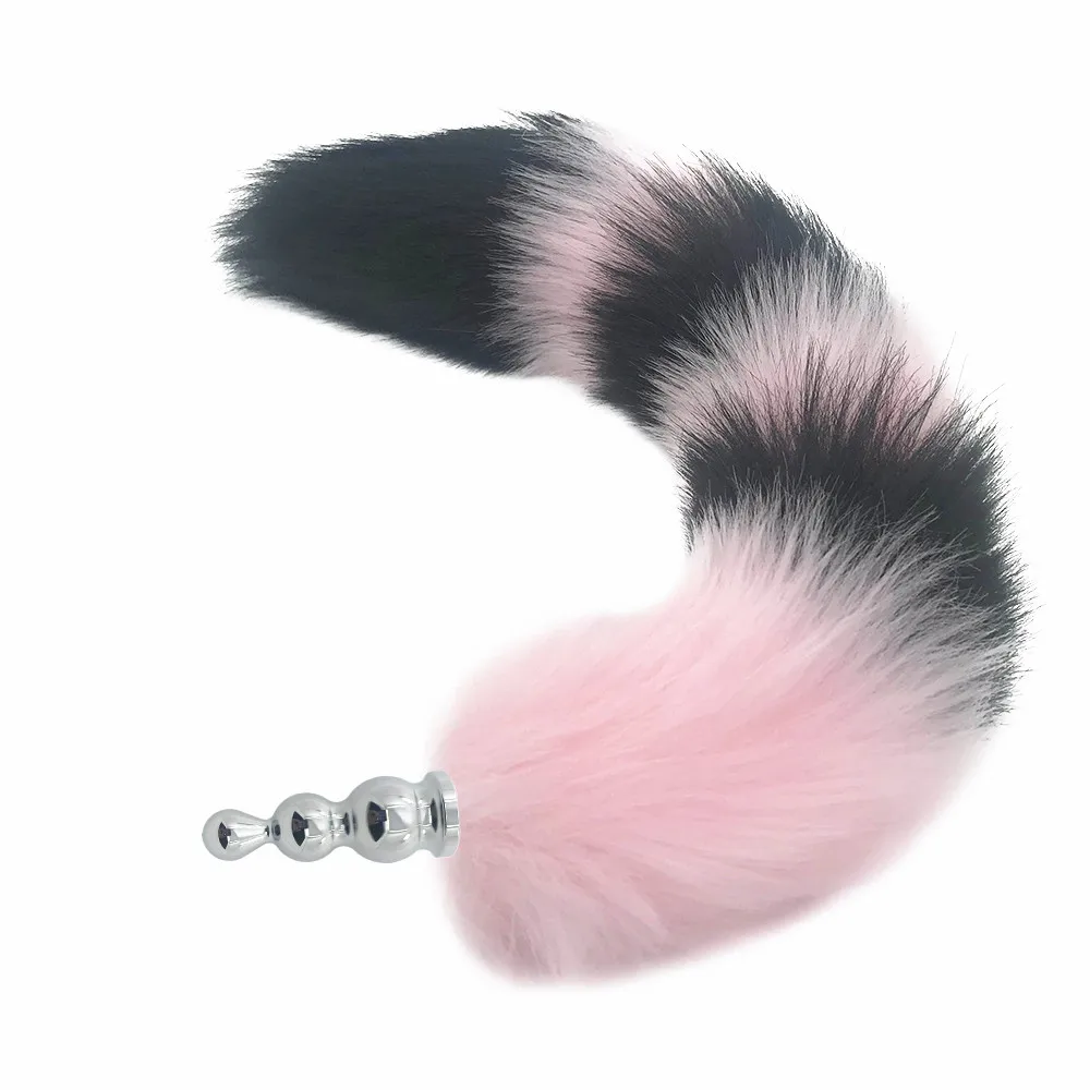 New black silicone Anal Plug beads red fox tail Butt plug Role Play Flirting Fetish sex Toy for Women | Красота и здоровье