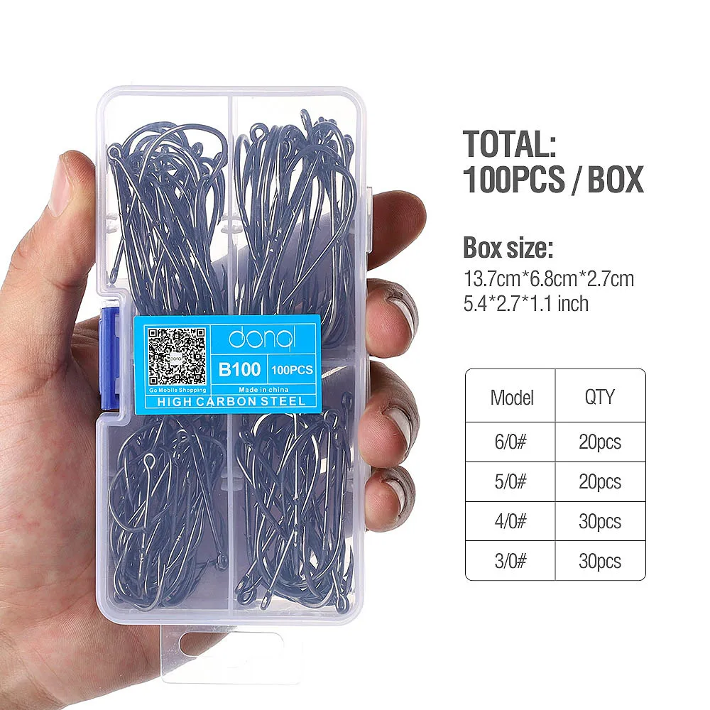 B100 DONQL 100pcs Barbed Fishing Hooks High Carbon Steel Single Circle Fishhook Carp Fly Fishing Hook Sea Accessories Tackle - Цвет: B100