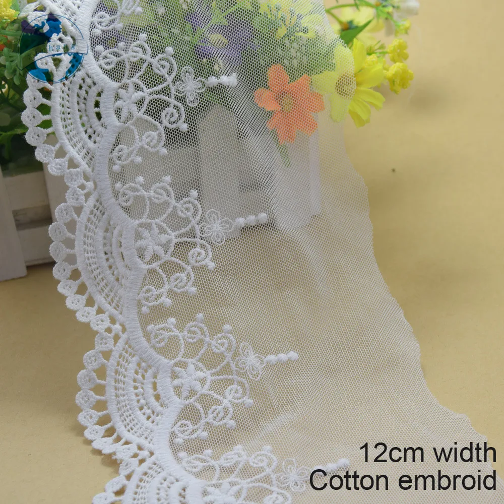 

10yards 12cm white lace embroid sewing ribbon guipure lace african lace fabric trim warp knitting DIY Garment Accessories#2636