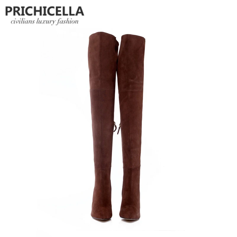 PRICHICELLA/Сапоги до бедра из натуральной кожи; Сапоги выше колена на шпильке с острым носком; size34-42
