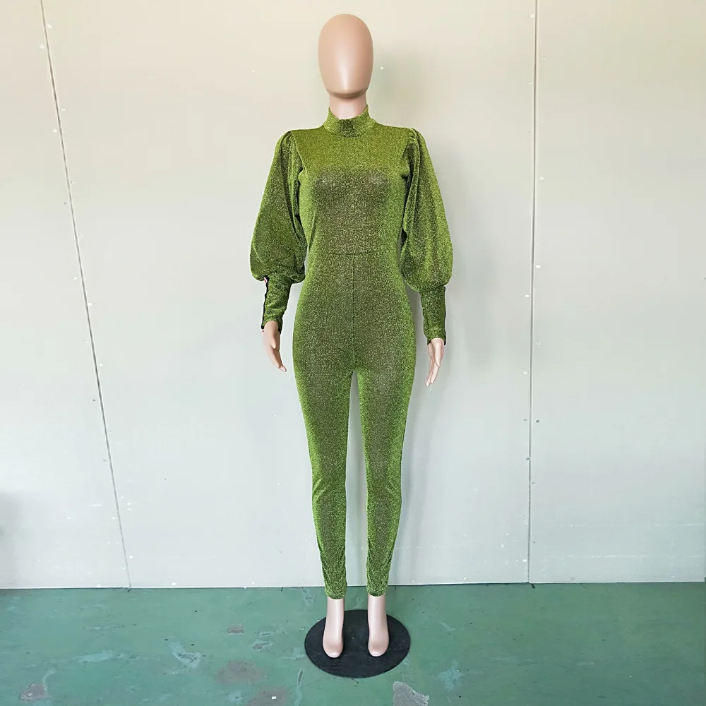 

Lantern Full Sleeve Autumn Fashion Design One Piece Jumpsuits Women Casual Bodysuits