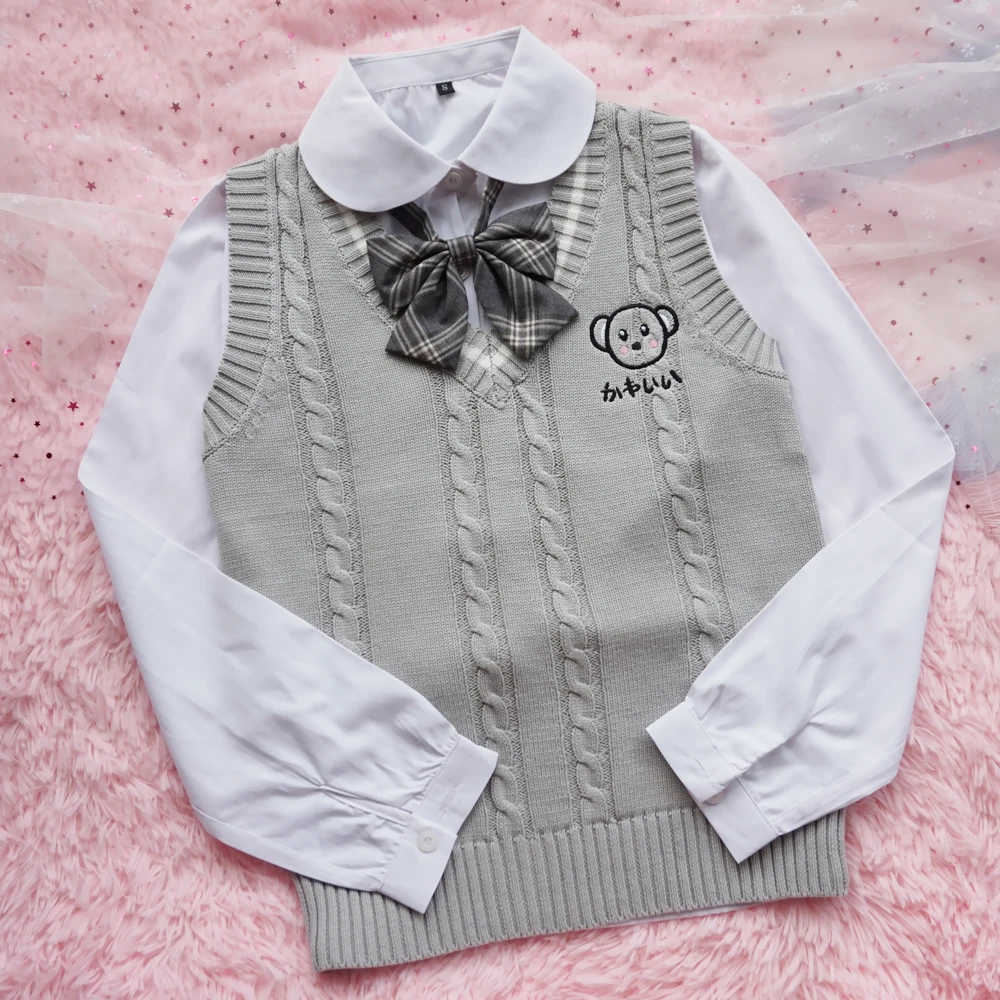 Kawaii Cute серая коала вышивка вязаный жилет японская школьная девочка Пара JK