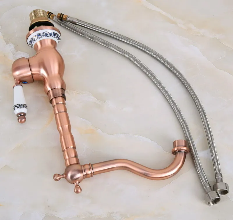 Античная красная медь латунь один керамический рычаг основание ванная комната