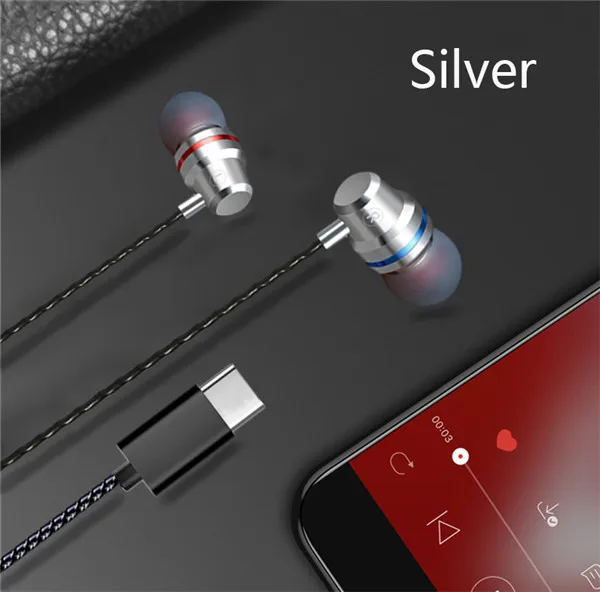 Наушники Robotsky Type C с динамическим приводом, HiFi USB-C, наушники-вкладыши, бас, металлическая Спортивная игровая гарнитура с микрофоном для Xiaomi, Huawei, Letv