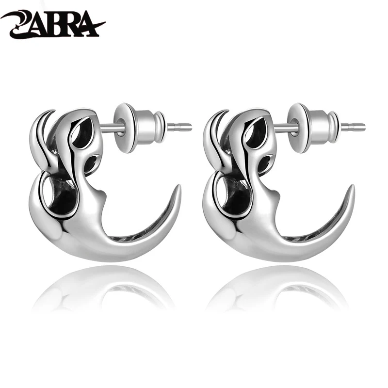 ZABRA, 925 пробы, серебряные серьги, мужские, полированные, Ретро стиль, панк, скелет, шпильки для мужчин, байкер, ювелирное изделие для мужчин