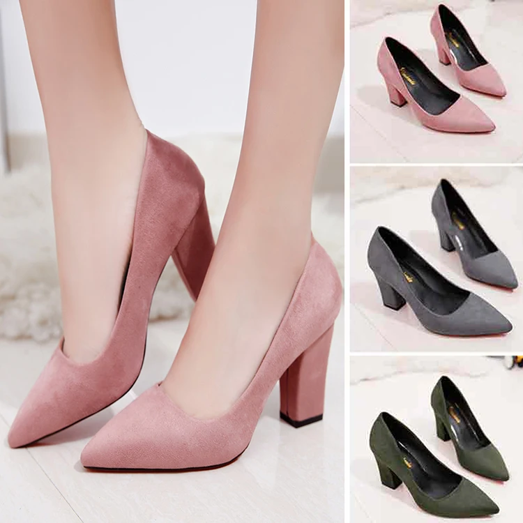 Новинка Корейская версия Замшевые женские туфли с острым носком на высоком