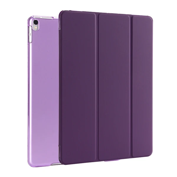 Purple Откидная крышка для iPad Pro 10,5 чехол Фолио 3 раза Стенд Wake сна полупрозрачный Мягкие TPU Назад Smart чехол для iPad 10,5 чехол - Цвет: Purple