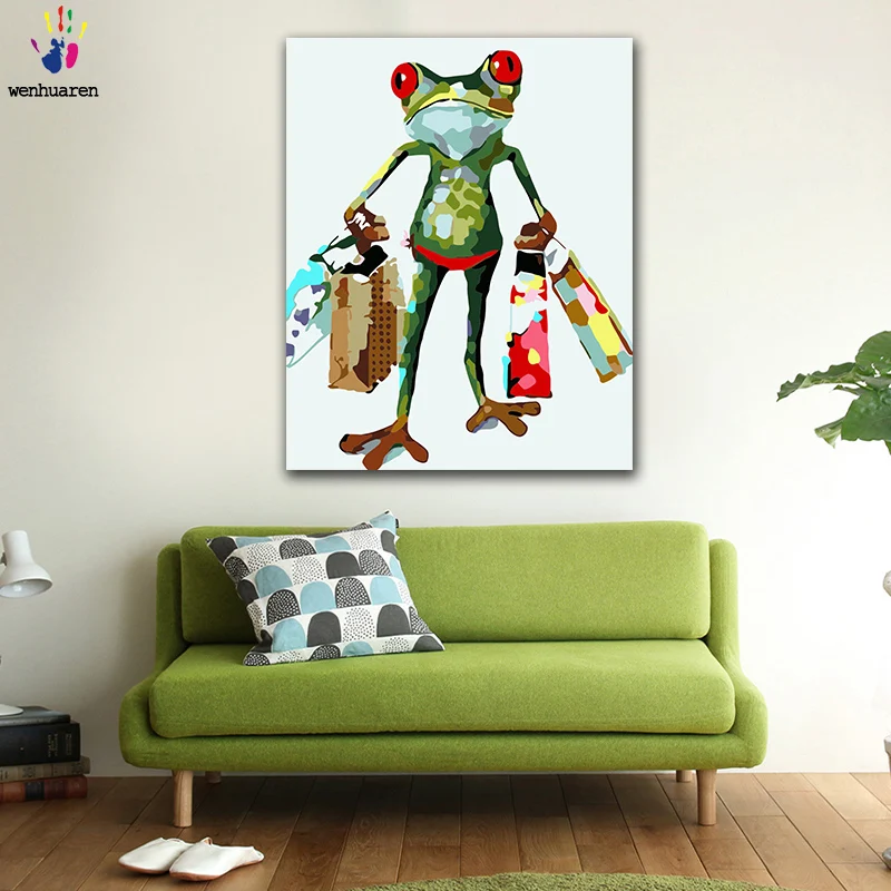 DIY Coloring paint by numbers Painted frog shopaholic Abstract figure paintings with kits 40x50 framed | Дом и сад