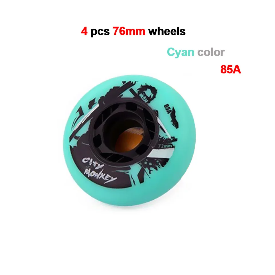 Cyan 4 wheels 76mm CTMK встроенные колеса для роликовых коньков 85A 80 76 мм 4 шт./лот, черные для профессиональных роликовых роликов для детей и взрослых, роликовые лезвия LZ341 - Цвет: Cyan 4 wheels 76mm