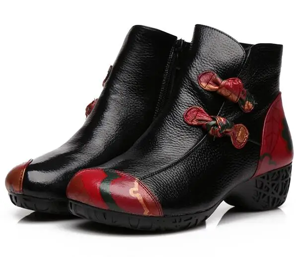 Free shipping Fashion China National style Genuine Leather Retro handmade flowers round autumn and winter Short boots | Обувь