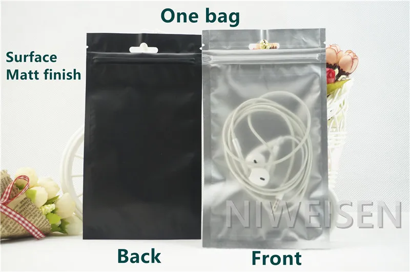 100 X Black Aluminium foil Ziplock bags with hang hole - Front matte clear Zipper Resealable Mylar plastic pouch card sack | Дом и сад