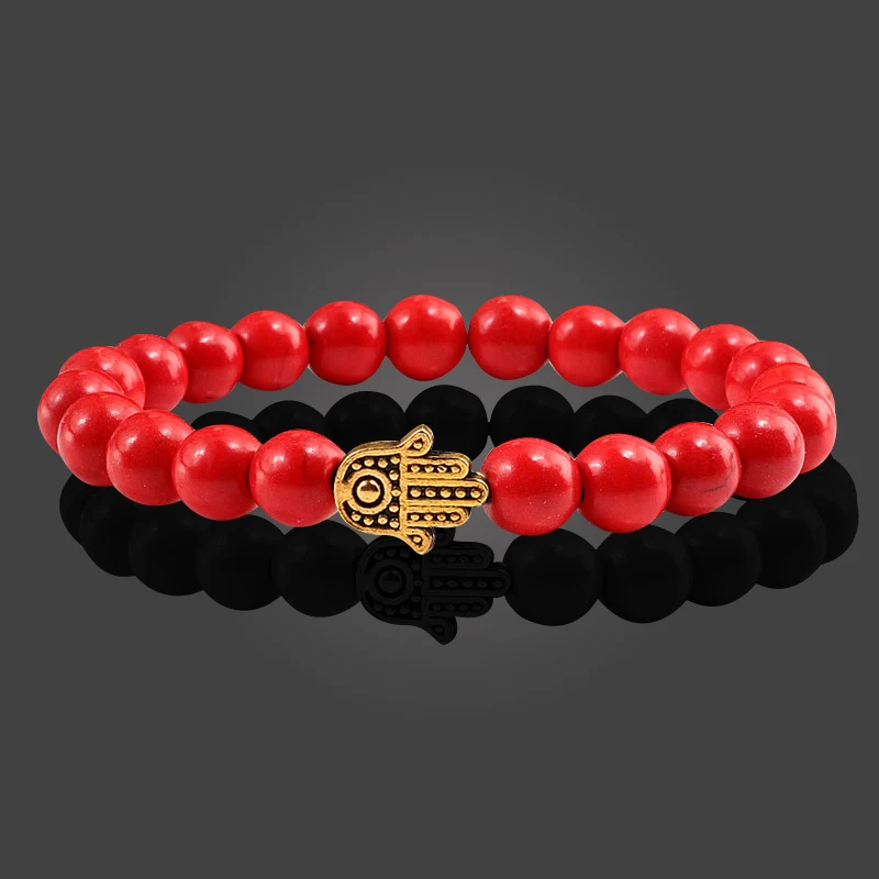 Hot Sale Alloy Hand Black Lava Beads Bracelet Natural Stone Volcanic Prayer Charm Bracelets Women Men Jewelry Femme Homme Gifts