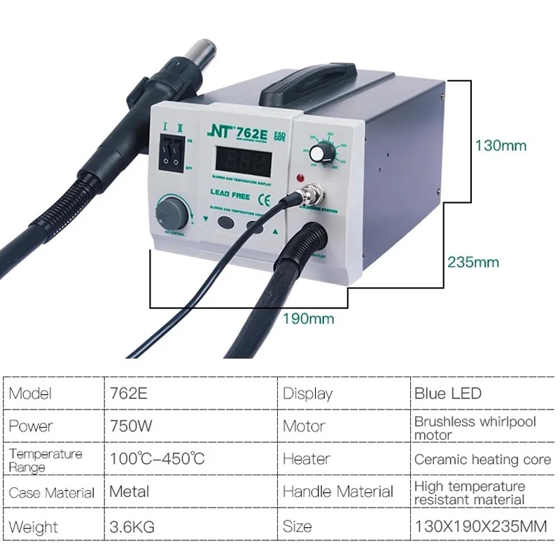2 In 1 Lead Free BGA Hot Air Gun Soldering Station Adjustable SMD Soldering Rework Station for Phone IC Chip PCB Repair