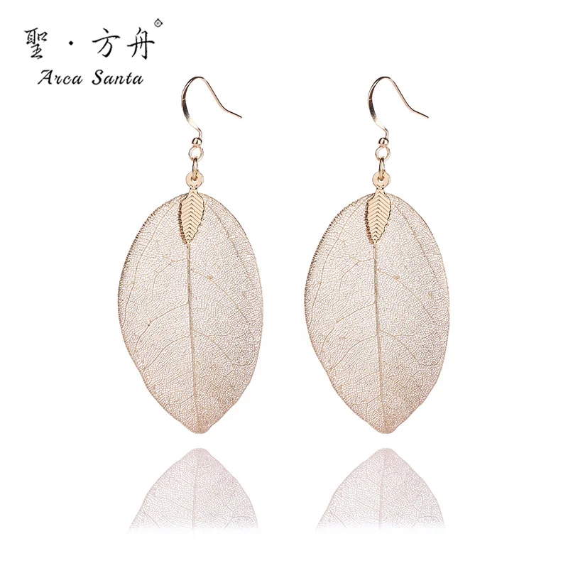 arca santa leaf earrings for women natural leaves Trendy Classic Vintage black Rose Gold Silver Plated Plant jewelry Accessories | Украшения