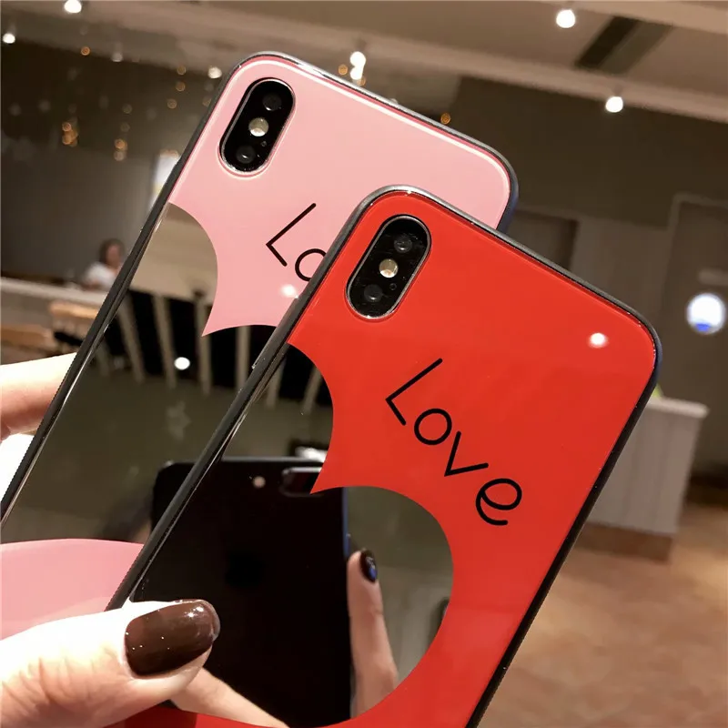 Модный простой стиль сердце &quotлюбовь&quot зеркало стекло для iphone 7 Чехол X XR 6 S 8 plus xs
