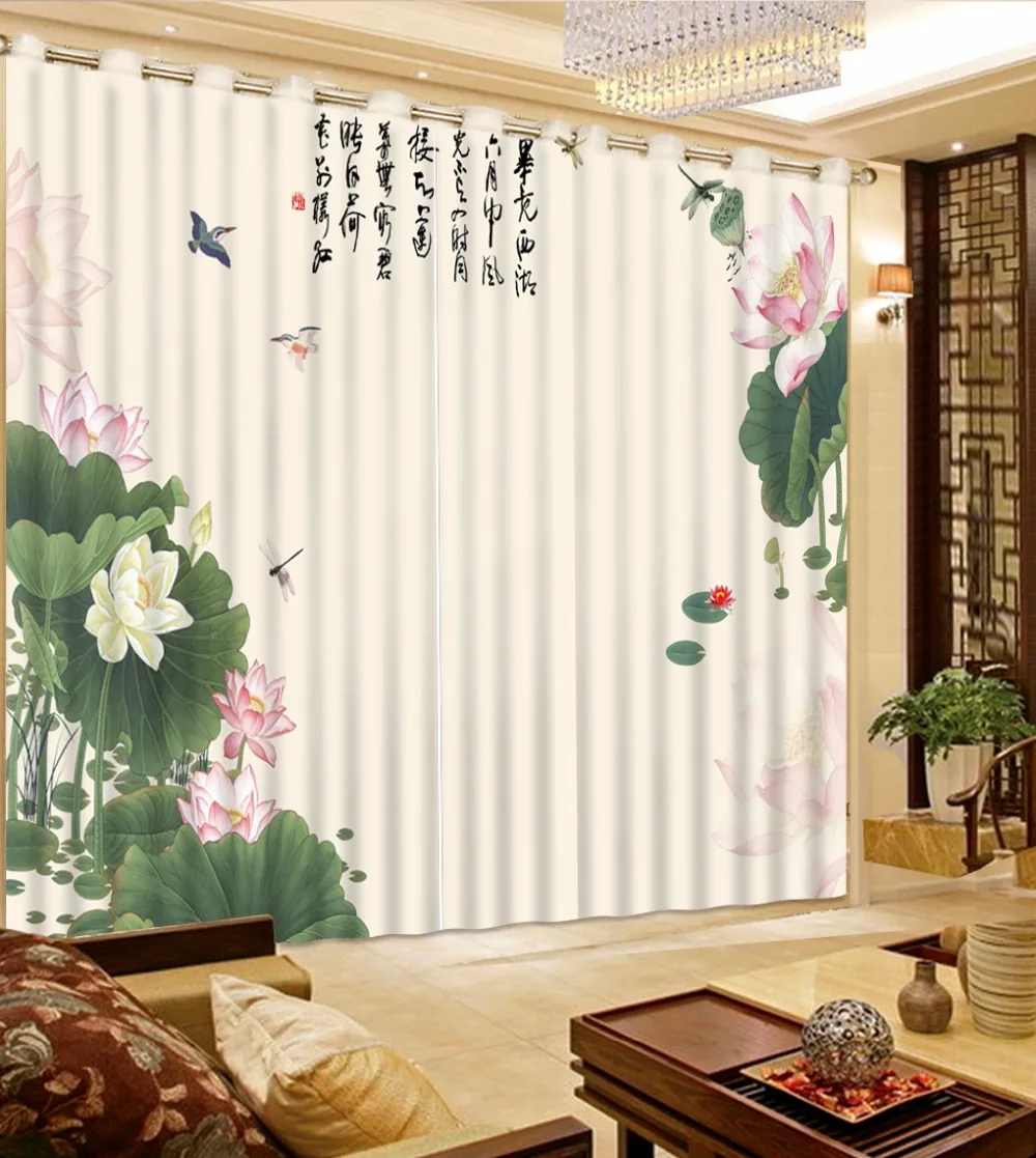 

Customize Mordern 3D Blackout Window Curtains For Living room Lotus leaves lotus 3D Curtains Luxury European Style