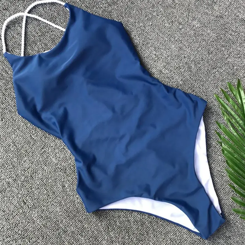 Бандажный Цельный купальник 2018 однотонный полосатый с открытой спиной женский