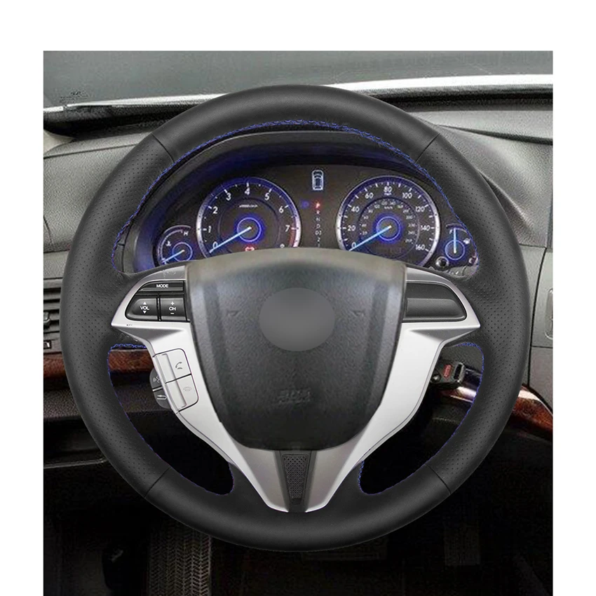 Сшитый вручную черный микро волоконный кожаный чехол рулевого колеса автомобиля