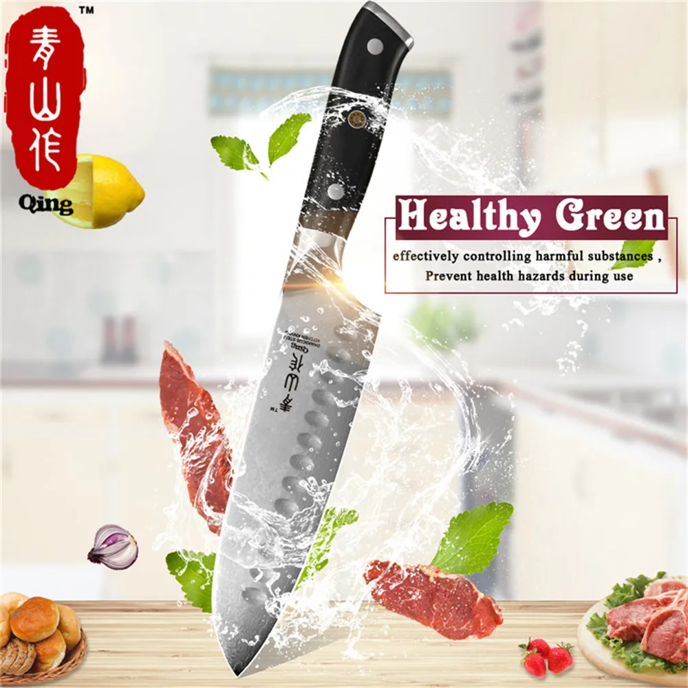 QING кухонный дамасский нож профессиональный Santoku 7 дюймов 6 5 Дамасская сталь