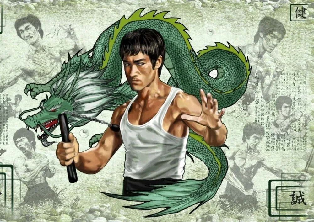 Брюс Ли винтажная шелковая фотокартина 24x36 дюймов | Дом и сад