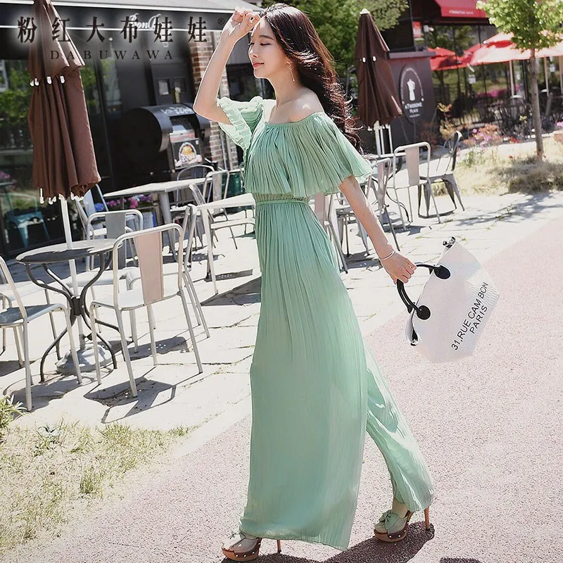 Оригинальный комбинезон 2017 Лето Boho дамы высокой талией модные однотонные трепал