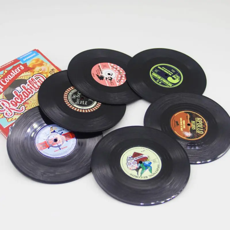 6pcs Environmental Plastic Vinyl Record Table Placemats Simple Creative Mug Coaster Heat-resistant Cup Coasters Dining Table Mat