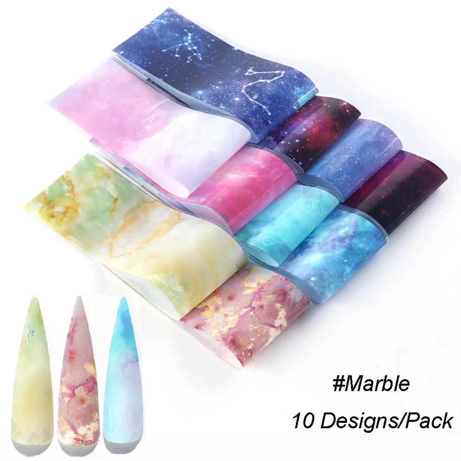 Marble 10 шт. Фольга для ногтей стикер s 3D амулеты Звездная бумага клейкие переводные наклейки Мраморное голографическое искусство ногтей переводная наклейка украшение SA1022 - Цвет: Marble