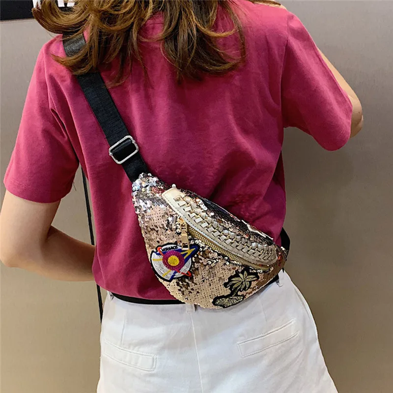 Женские блестящие сумки на пояс с блестками вышивкой поясная сумка молнии для