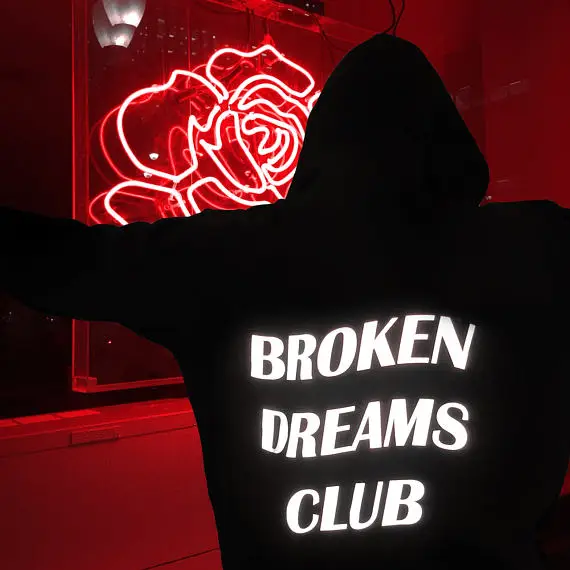 Разбитые Мечты Club с капюшоном Цвет: черный Tumblr гранж эстетику кофты Для женщин