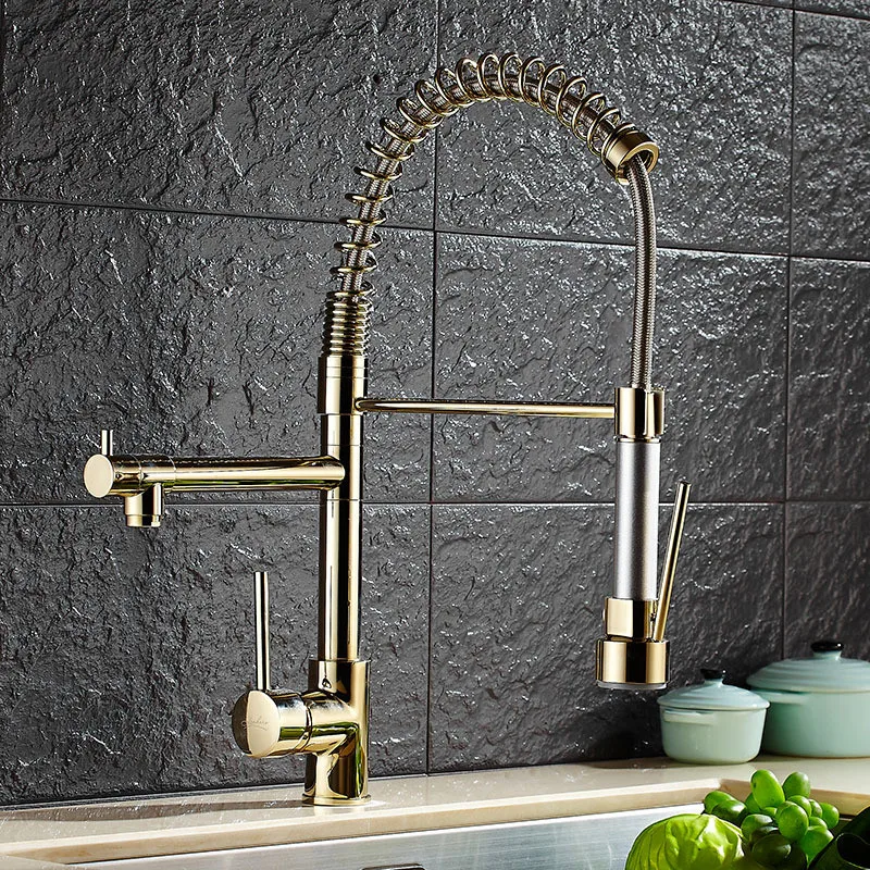 Kitchen Sink Faucets Brass Pull Down Spray Nozzle Mixer Tap Dual Handle Hot and Cold Water Crane Spring Faucet | Обустройство дома