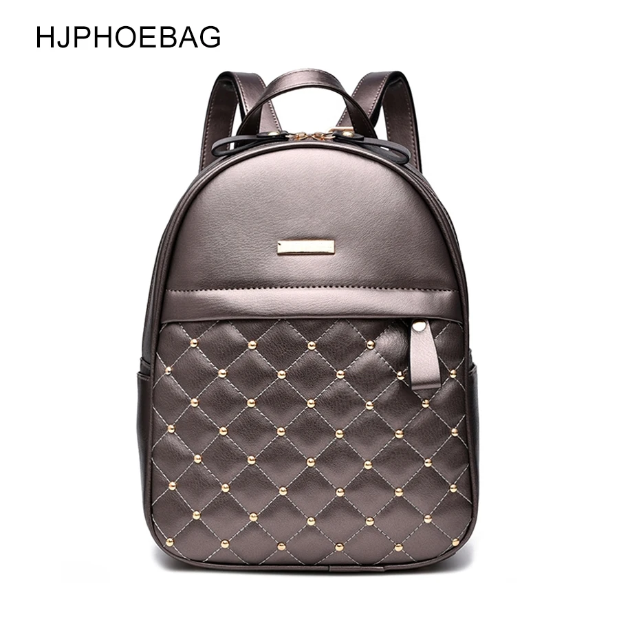 

HJPHOEBAG Women Backpack Fashion Causal bags High Quality bead female shoulder bag PU Leather Backpacks for Girls sac YC205