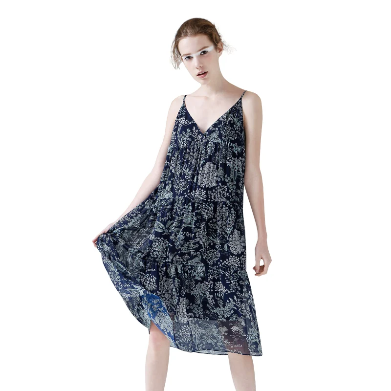 Женское шифоновое платье миди на бретельках с цветочным принтом|sleeveless dress|spaghetti