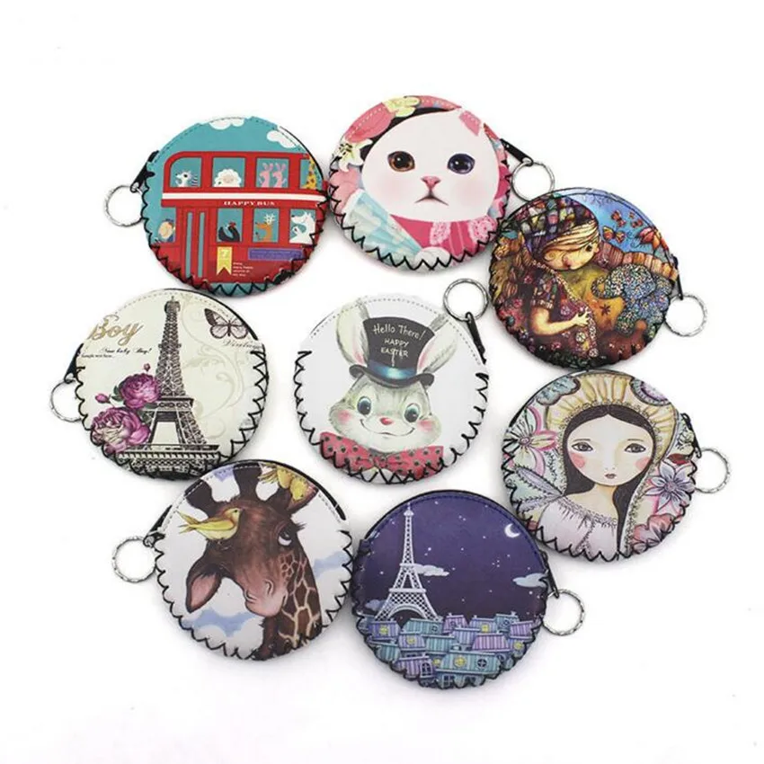 

M083 2017 Mini Women Purses Printed Contracted Restoring Ancient Ways Line Edge Key Bag Fresh Students Coin Bag Money Clip
