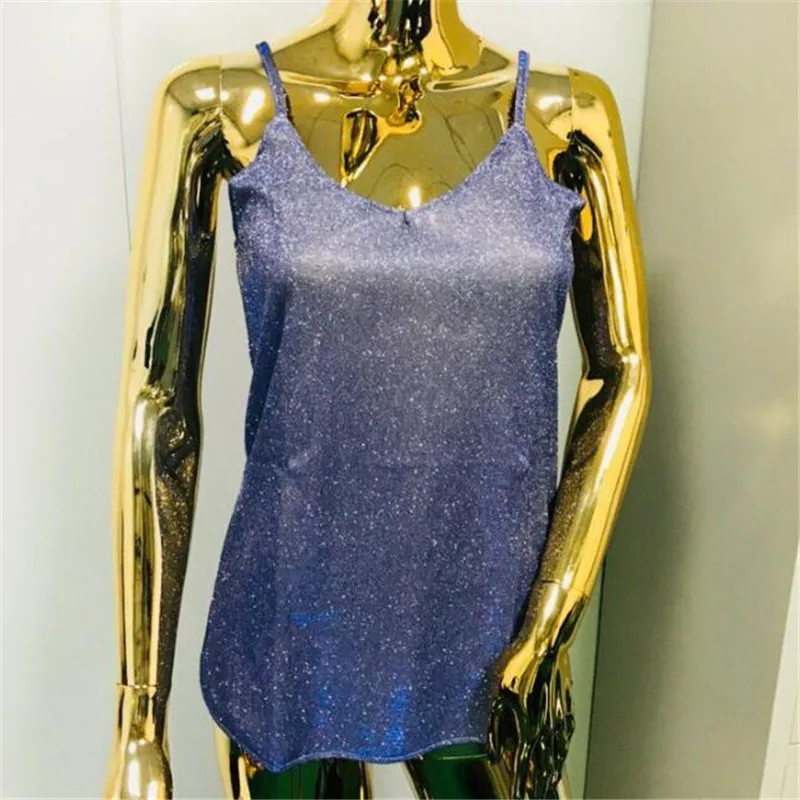 Women's Shiny Tank Tops New Sexy Sling Loose Soild Color Sleeveless Vest Ladies' Fashionable V-neck Camisole Summer Hot Selling