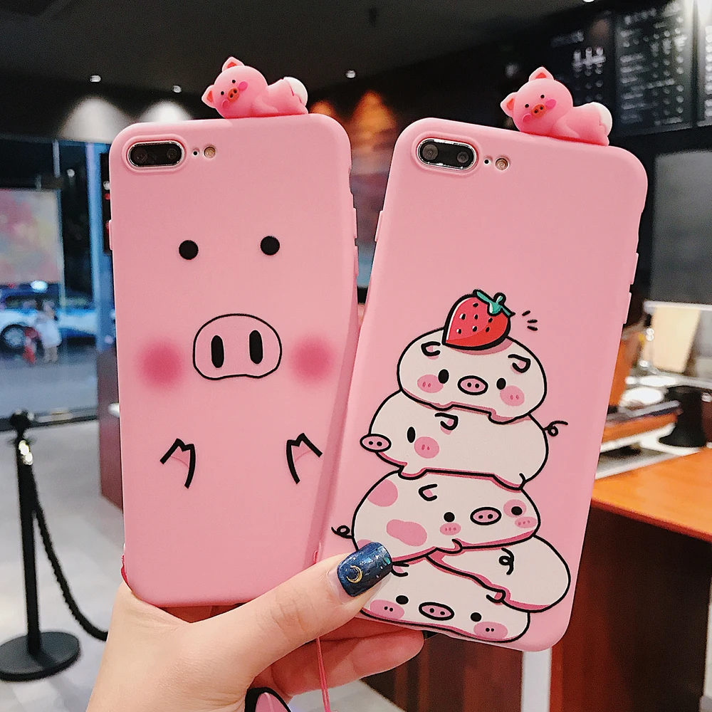 Милый розовый силиконовый чехол для мобильного телефона сo шнуром iphone 6 7 8 Plus ТПУ