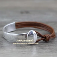 anslow 2017 trendy classoc men jewelry handmade vintage mens leather bracelet bangle mothers day birthday gift low0466lb