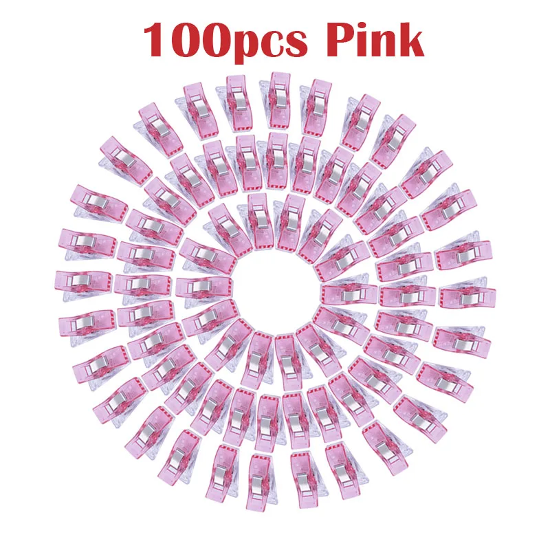 100pcs Pink LMDZ 100 шт многоцветные пластиковые зажимы для шитья, универсальные зажимы для шитья, вязаная подвеска - Цвет: 100pcs Pink
