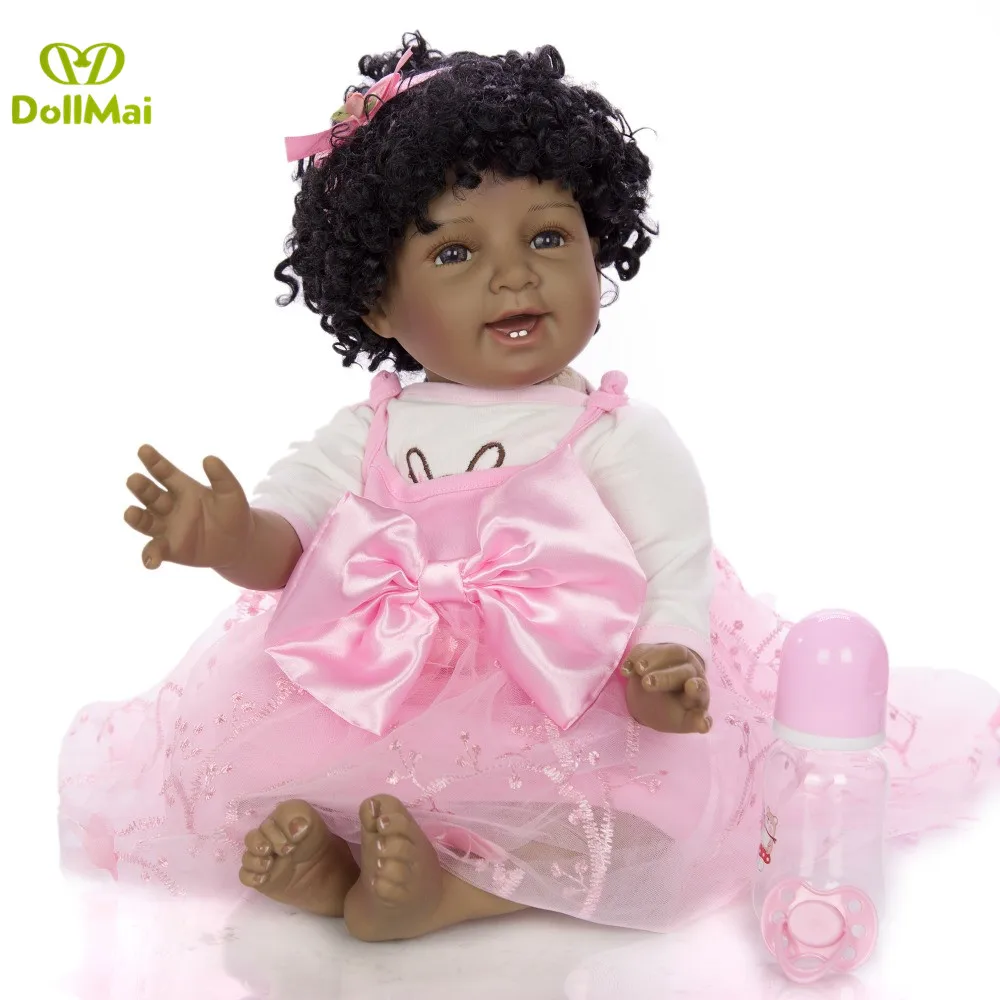 Новинка 55 см черная кожа Boneca bebes Reborn Dolls мягкие силиконовые реалистичные локоны