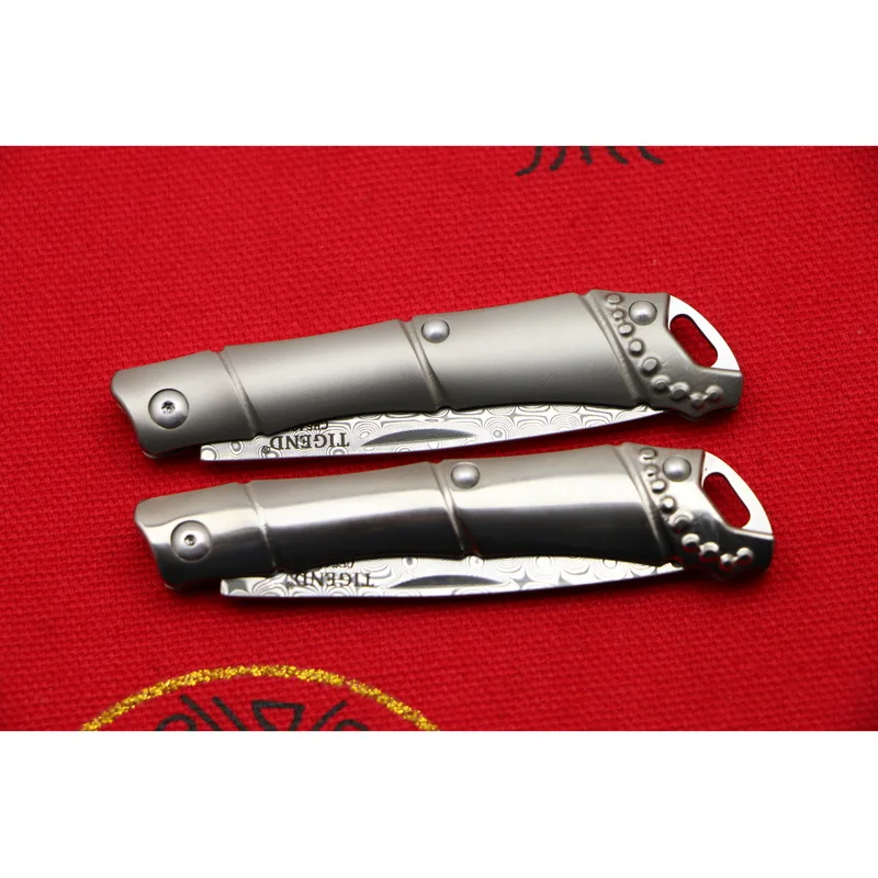 

TIGEND CF5406 Damascus Pattern Steel blade pocket folding knife Titanium handle outdoor camping hunting gentleman gift knife EDC