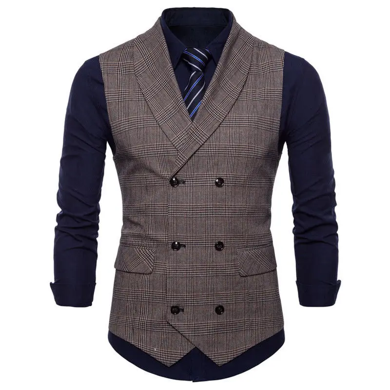 

2018 Men Formal Suit Vest Sleeveless Waistcoat Slim Plaid Business Wedding Classic Tuxedo Outwear Social Blazer Hot