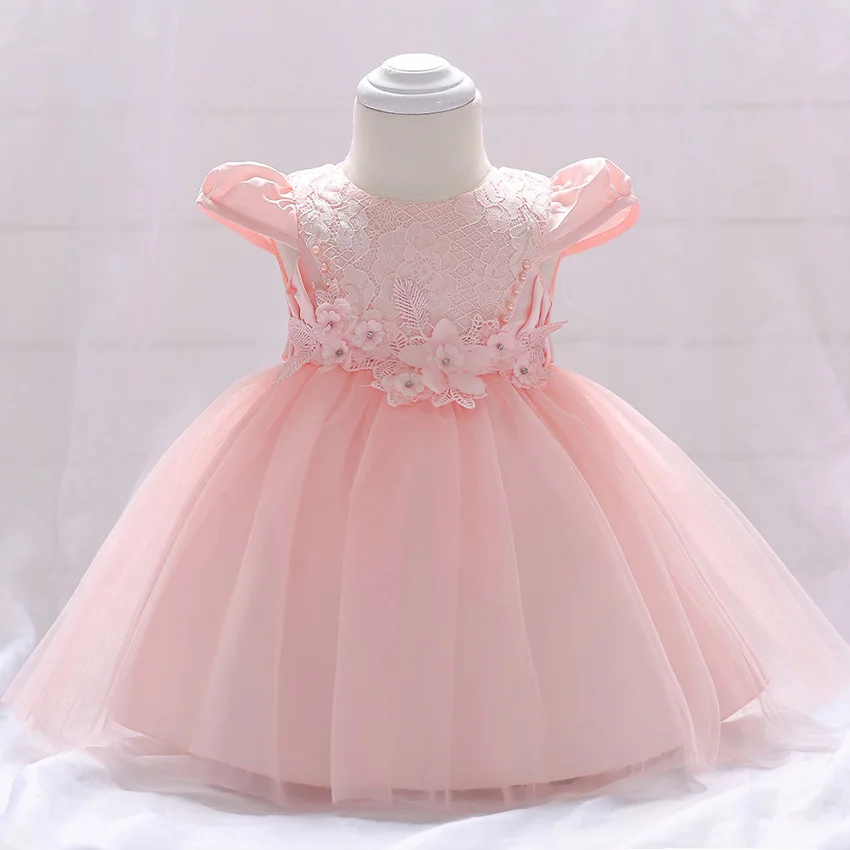 L1842XZ Pink Популярная элегантная одежда для малышей летние платья для девочек, бант для новорожденного одежда с коротким рукавом 3, 6, 9, 12 месяцев, 1 год, 1 день рождения, принцесса - Цвет: L1842XZ Pink